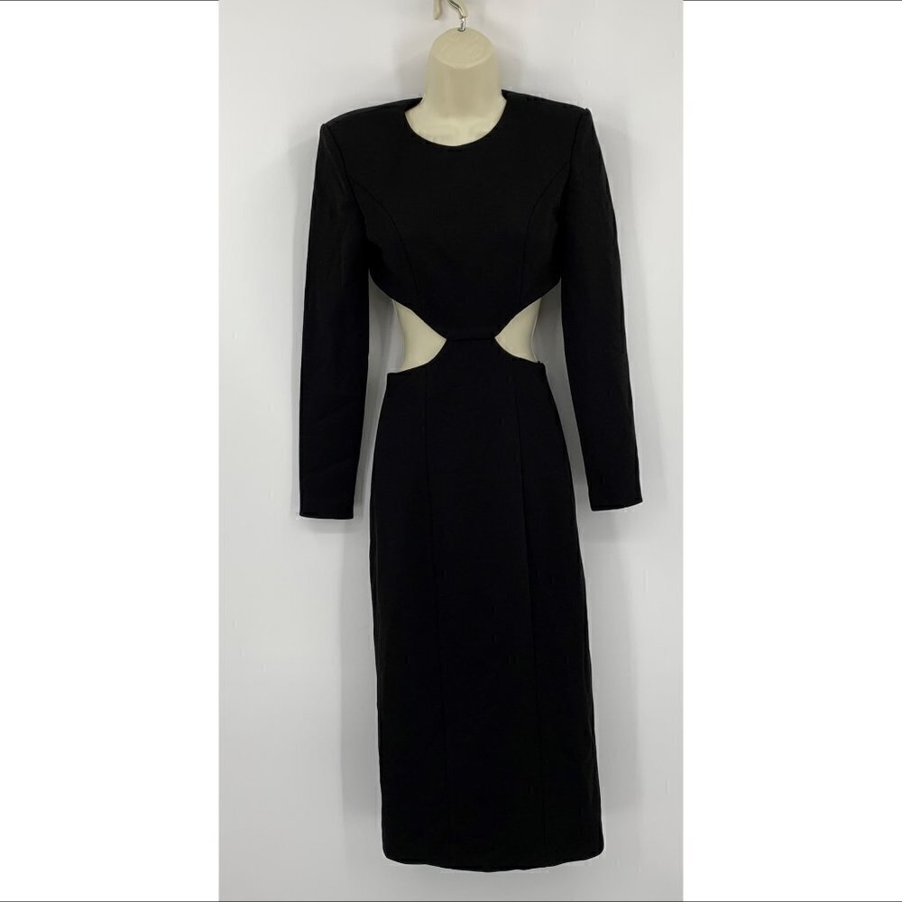 Misha Kora dress black cut-out midi sexy sheath stretch straight keyhole 0